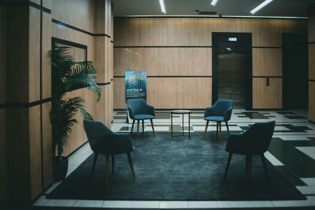 a couple of chairs that are in a room